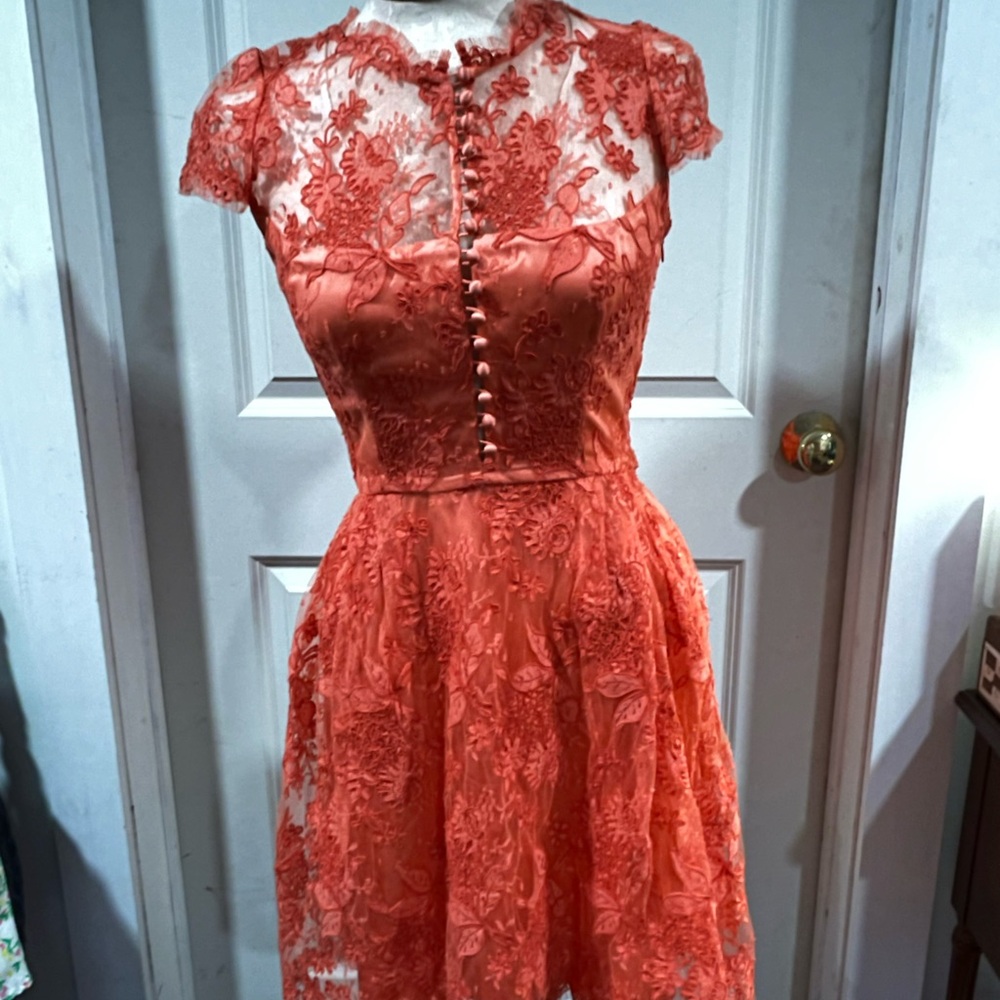 Issa London Red and Orange A-line Mini Dress with Flutter Sleeves